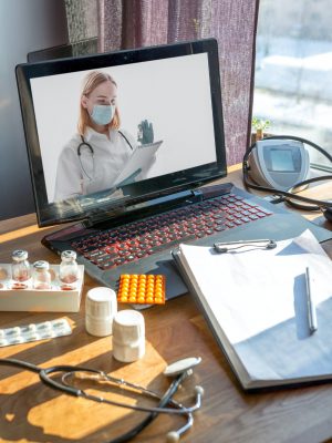 Medicine, telehealth. The doctor conducts a remote consultation, provides online medical assistance